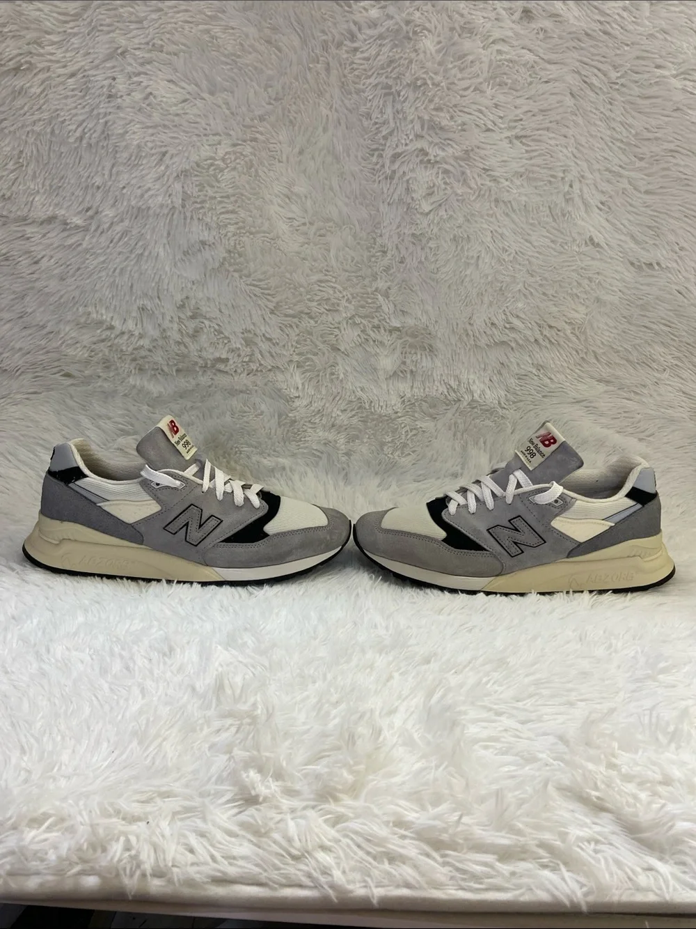 New Balance Gray, White & Black Men's 998 Suede Mesh Low Top Sneakers.Size-11.5